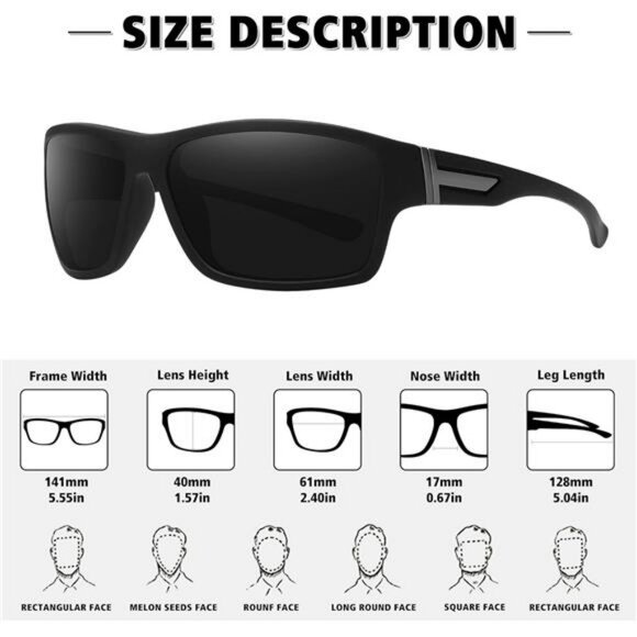 Polarized Sports Sunglasses UV400 Unbreakable Frame for Cycling Fishing Men - Picture 3 of 8